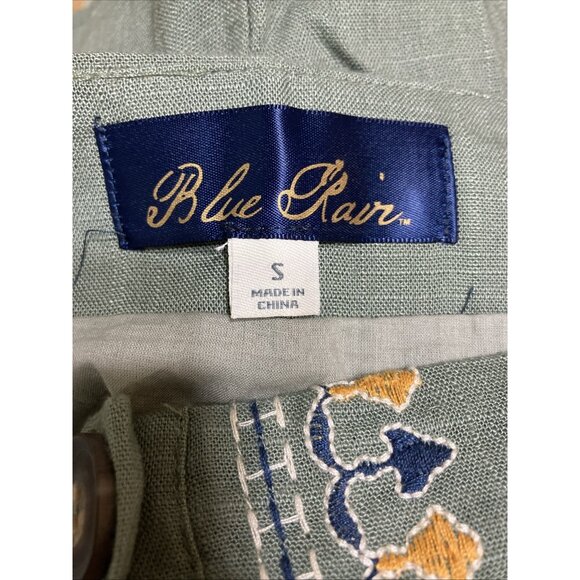 Blue Rain Skirt Linen Blend Green Button Front Floral Embroidered Women's Small - Picture 5 of 7